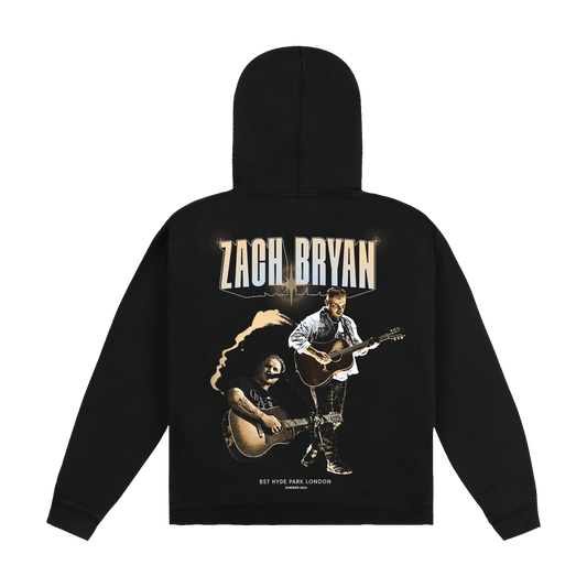 Black Zach Bryan Hoodie with BST Hyde Park event Graphic on the back